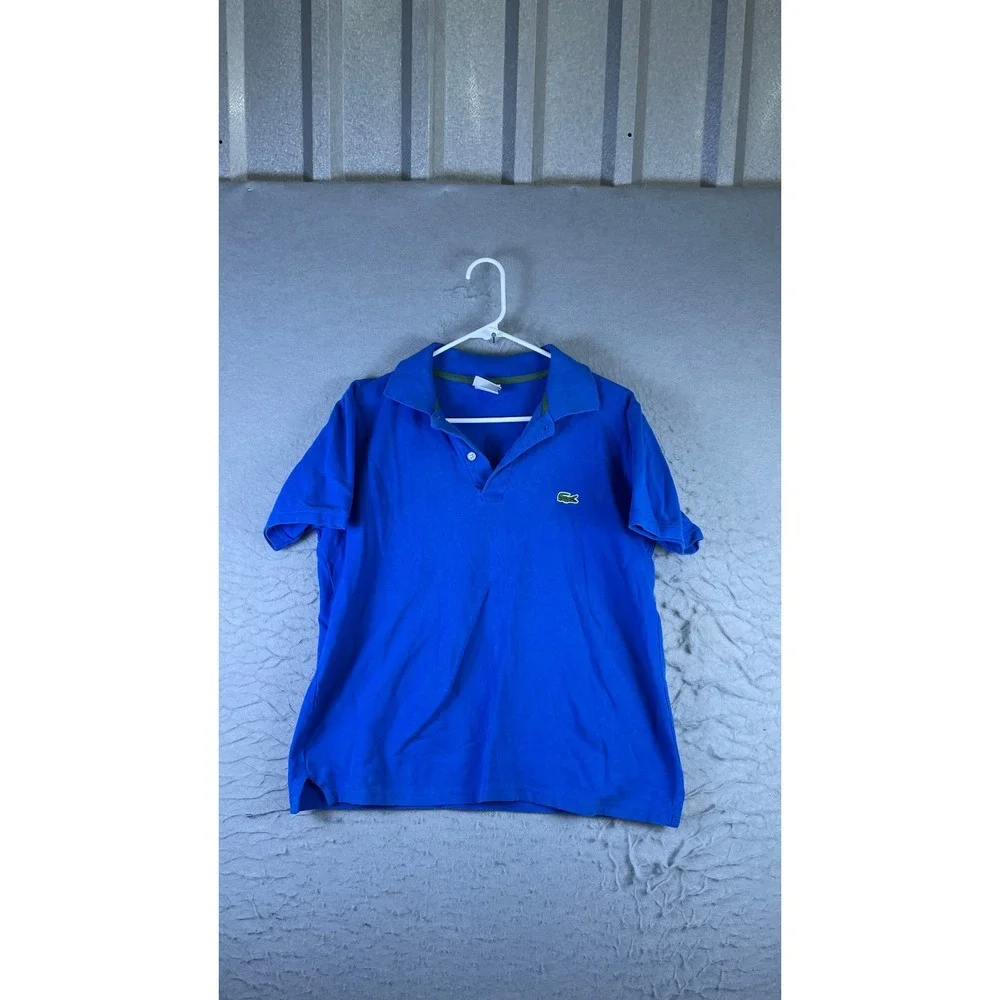 Lacoste Polo Shirt Mens 5 Blue Excellent Short Sleeve Pique Cotton Logo